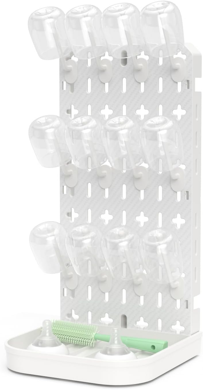 CLESOO Baby Bottle Drying Rack Bottle Dryer Rack for 12 Bottle Drying Rack Space Saving Kitchen Countertop Vertical Cup Drainer Rack Detachable Baby Bottle Holder Storage Organizer Pump Part Dryer Rack White - Image 1